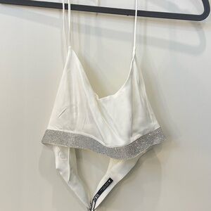 Zara White Crop Top with Silver Accents